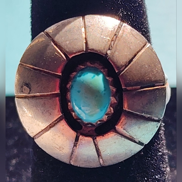 Vintage Navajo Turquoise Sterling Silver Ring, Size 5 1/4, Signed - Picture 4 of 11